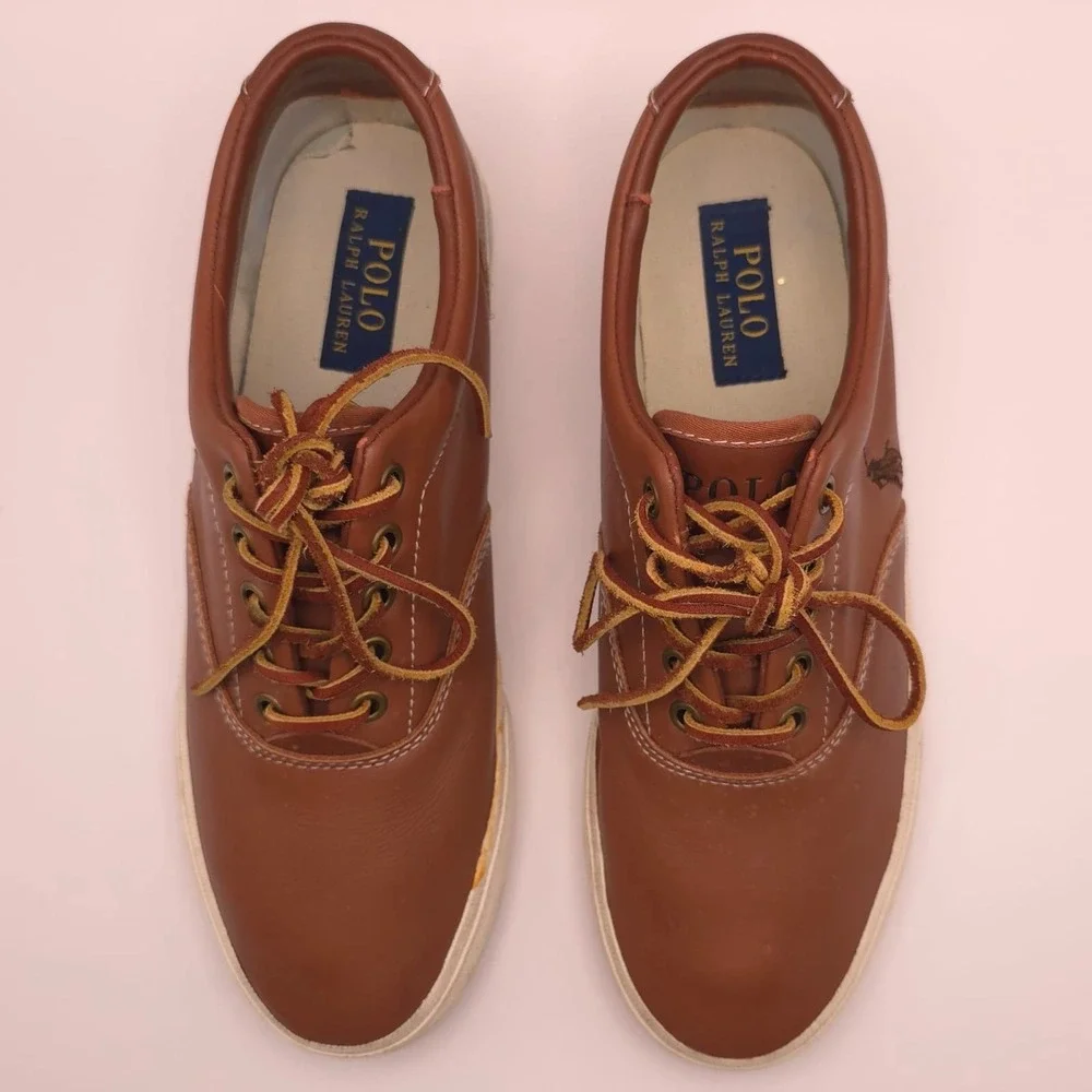 POLO RALPH LAUREN VAUGHN Size 8 D Brown SOFT LEATHER Lace Boat‎ Shoes Men's